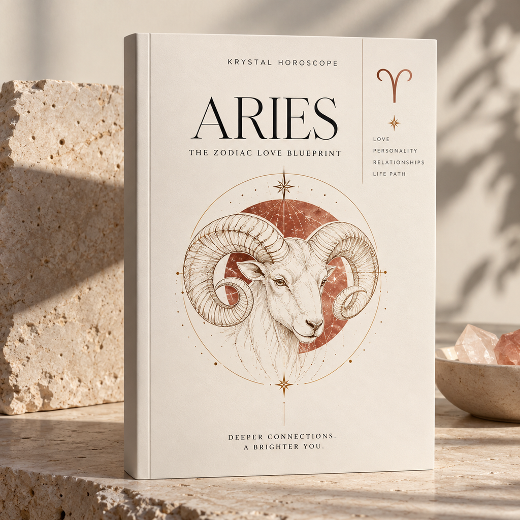 Aries – The Zodiac Love Blueprint, elegant cream book-style digital PDF cover with hand-drawn ram