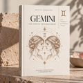 The Zodiac Love Blueprint – Gemini, minimalist ivory book cover with sepia fine-line illustration of twins