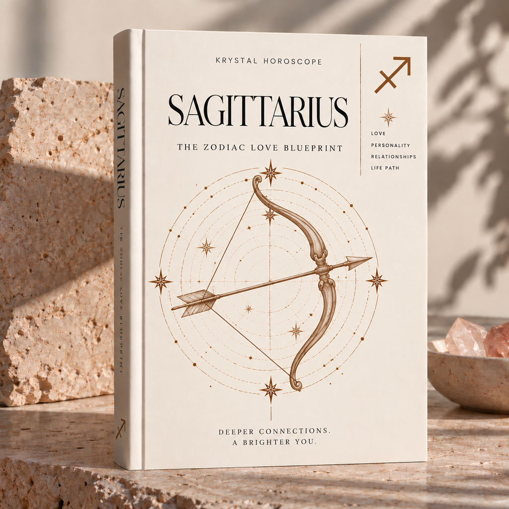 Sagittarius – The Zodiac Love Blueprint, minimalist cream book cover with fine sepia bow and arrow engraving