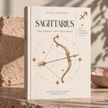 Sagittarius – The Zodiac Love Blueprint, minimalist cream book cover with fine sepia bow and arrow engraving