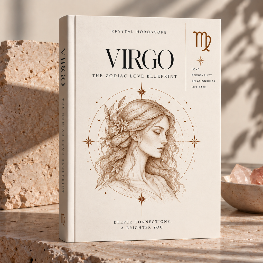 Virgo – The Zodiac Love Blueprint, cream book cover with fine sepia illustration of a woman